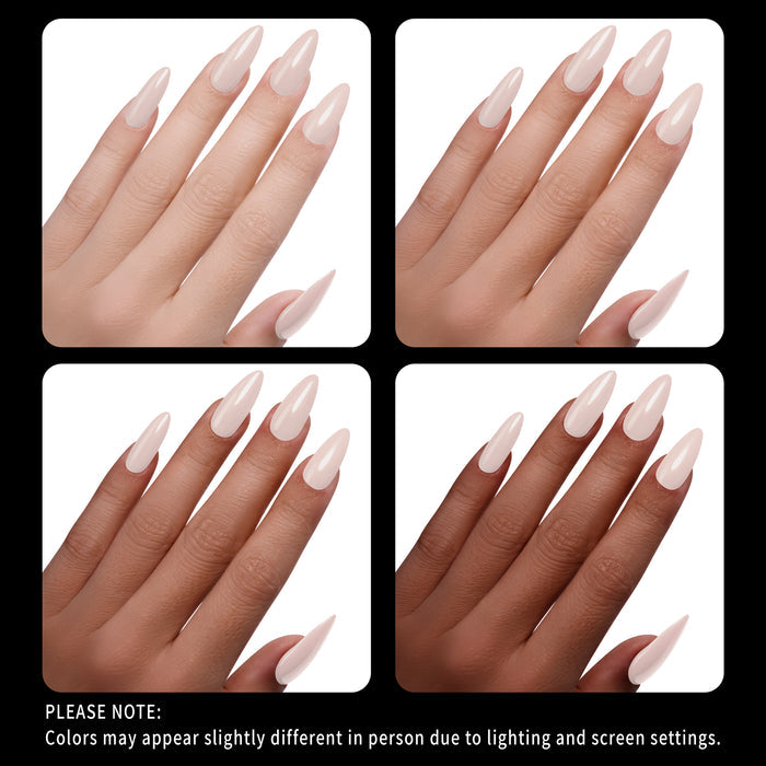 Nails with a light pink color on different skin tones.
