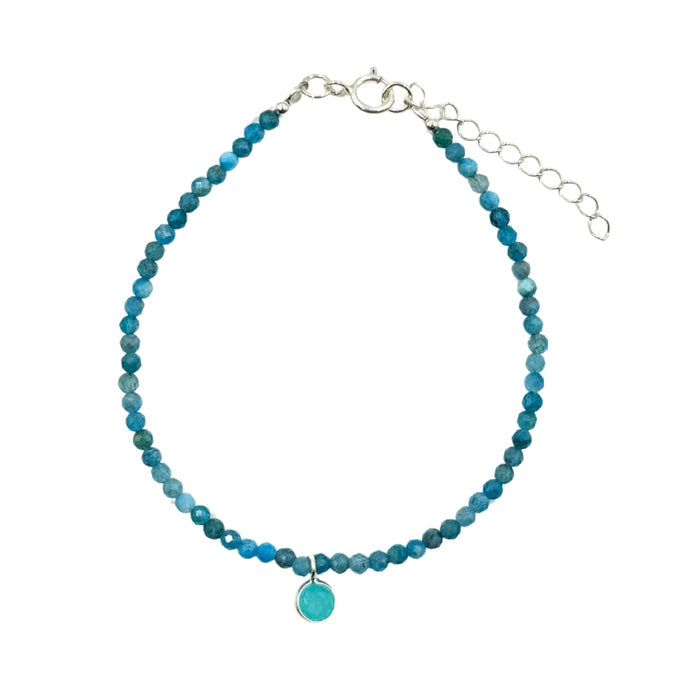 Blue Apatite Faceted Stone & Charm Bracelet 925