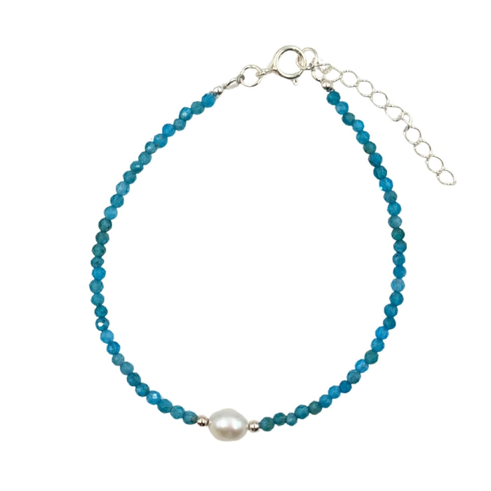 Blue Apatite Faceted Stone & Pearl Collection Bracelet