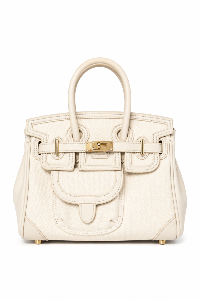 Borsa Birkin Pelle e denim Panna GLM Couture