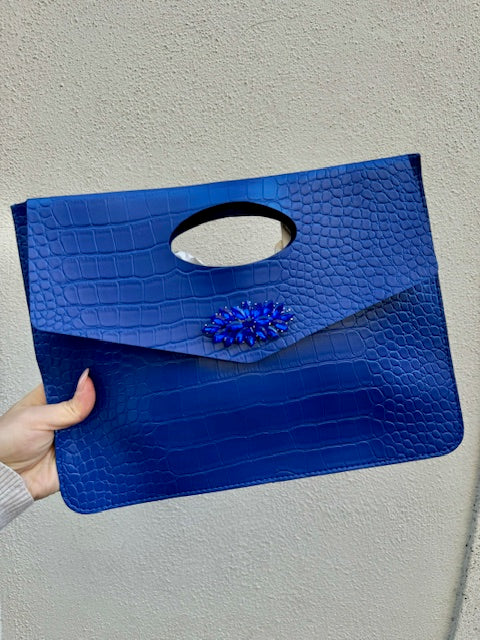 Borsa Clutc Crocodile Blu - Glm Couture