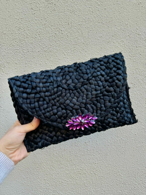 Borsa Clutc Rafia Black - Glm Couture