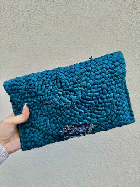 Borsa Clutc Rafia Blue - Glm Couture