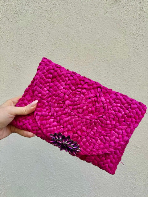 Borsa Clutc Rafia Fuxia - Glm Couture