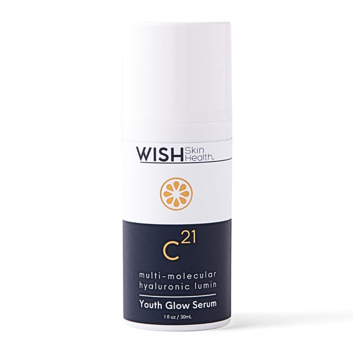 Expertly formulated with multi molecular weights of hyaluronic acid spheres, infused with a triple blend of bio available Vitamin C coupled with Vitamin E and Acetyl Heptapeptide-9.
Youth Glow provides the ultimate combination of actives with multiple modes of action for superior moisturizing and environmental protection: both immediate and long-term. With continuous usage, Youth Glow stimulates both collagen and hyaluronic acid for deeper hydration and younger-lookin