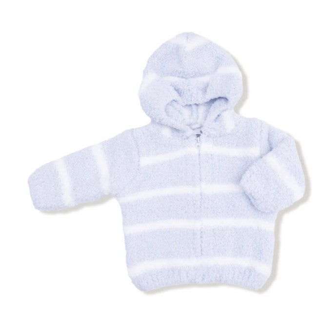 Chenille Hooded Sweater/Jacket-Baby Blue/White Stripe