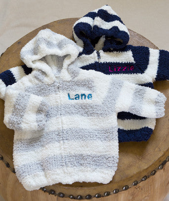 Chenille Hooded Sweater/Jacket-Grey/White Stripe