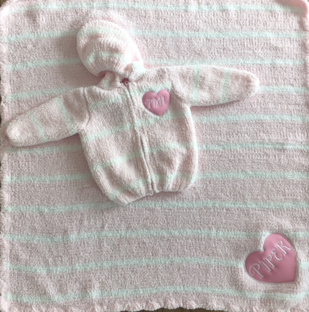Hooded Sweater/Jacket-Chenille- Pink/White Stripe