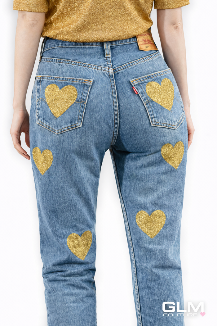 Jeans Levi’s Denim Cuori Gold Laminato GLM COUTURE💗