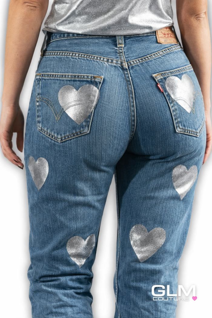 Jeans Levi’s Denim Cuori Silver Laminato GLM COUTURE💗