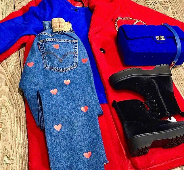 Jeans Levi’s Mini Cuori Rossi GLM COUTURE💗