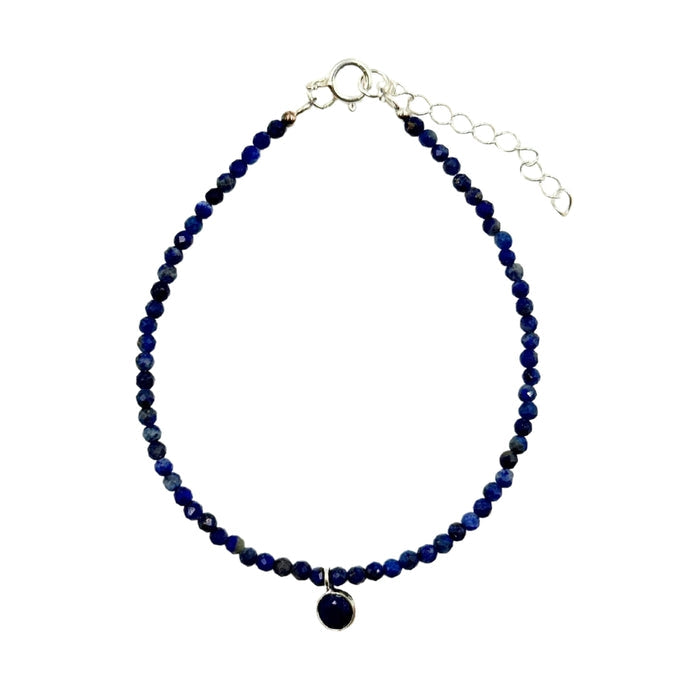 Lapis Lazuli Faceted Stone & Charm Bracelet 925