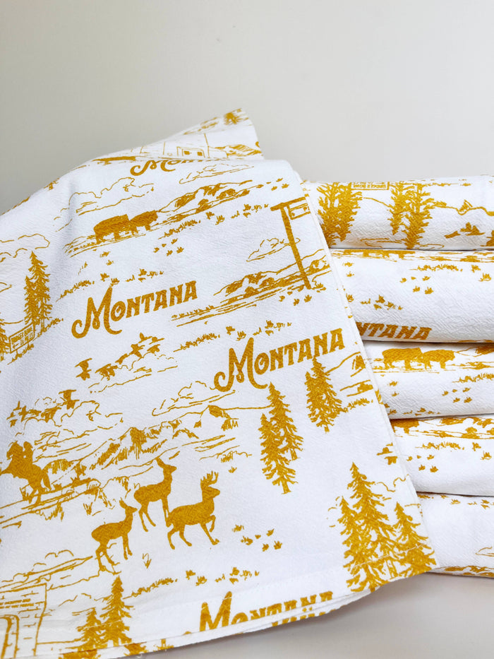 Montana Scenes cotton kitchen towel by The Coin Laundry featuring a scenic Montana landscape design.