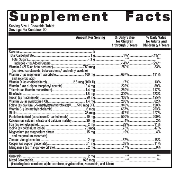Multigenics Chewable Outrageous Orange Flavor by Metagenics Ingredients Label