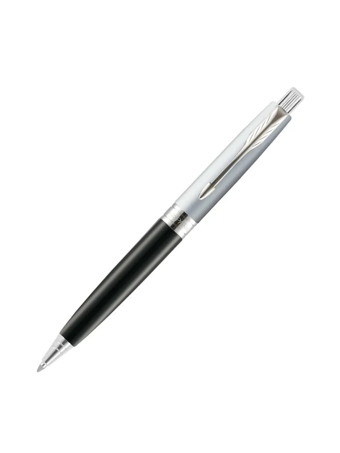Parker Aster Silver Black Chrome Trim Ballpoint Pen Medium Nib