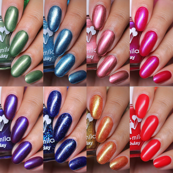 Jeweled Elegance 10th Birthday Collection swatch grid of all 8 jewel-tone shimmer shades