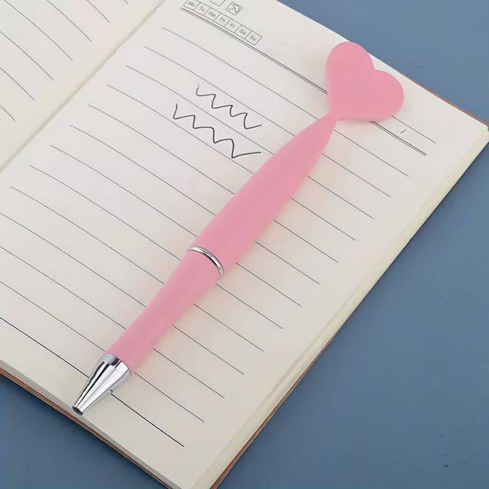 Pink Heart Rotary Ballpoint Pens with Replaceable Black Refills