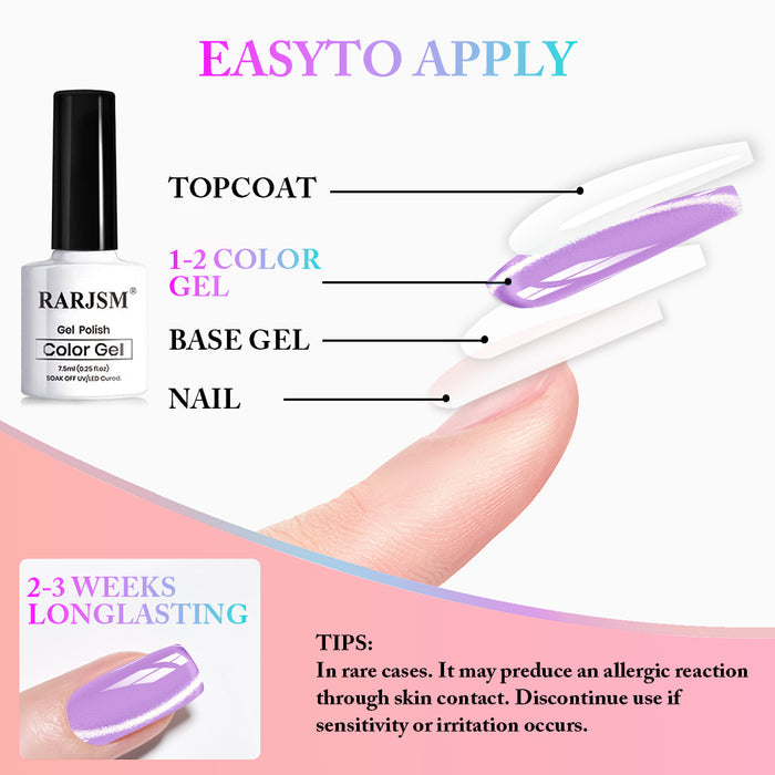 Summer Candy Gold Cat Eye Gel Polish Set - 6 Jelly Colors Summer Collection 7.5ml - TPO & HEMA Free