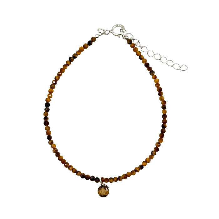 Tiger's Eye Faceted Stone & Charm Bracelet 925
