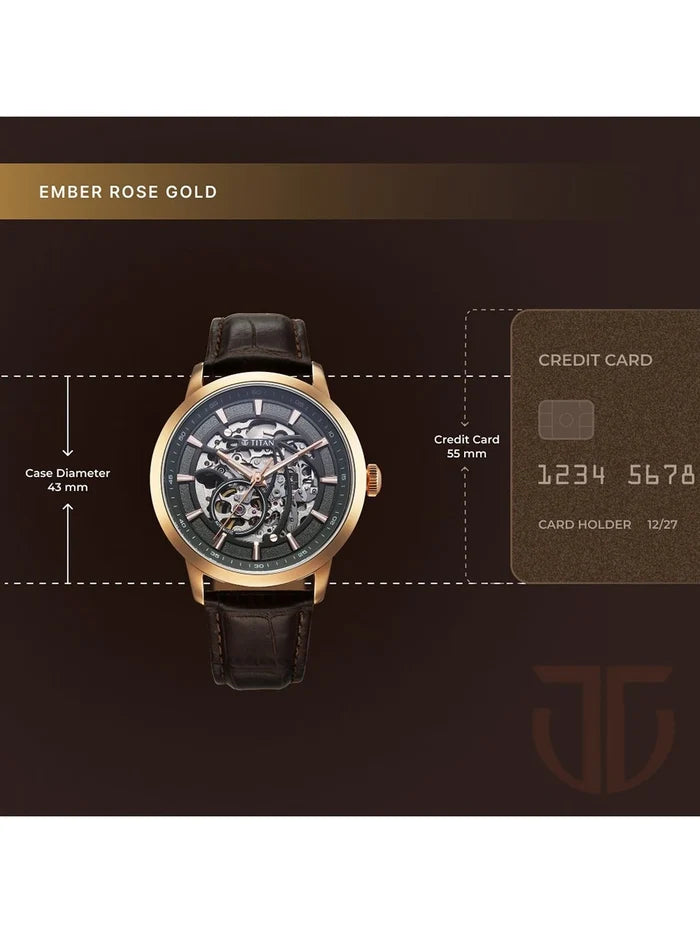 Titan Skeleton Dial & Leather Strap Analogue Automatic Motion Powered Watch - 90223WL01