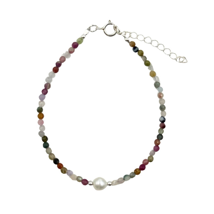 Tourmaline Faceted Stone & Pearl Collection Bracelet