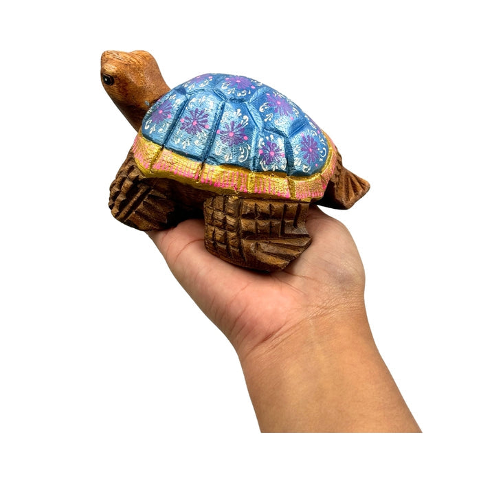 Turtle Hand Painted Wooden Carving