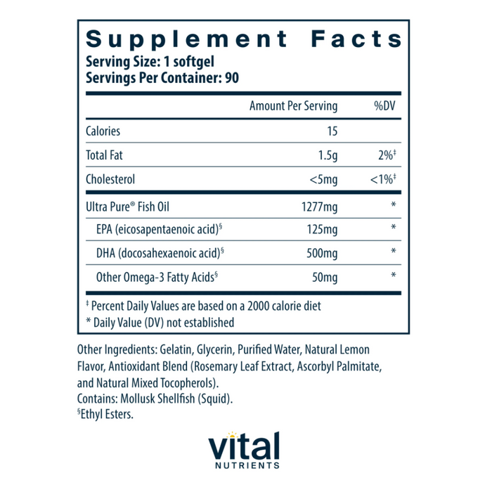 Ultra Pure Fish Oil 675 High Omega-3 DHA Pharmaceutical Grade by Vital Nutrients