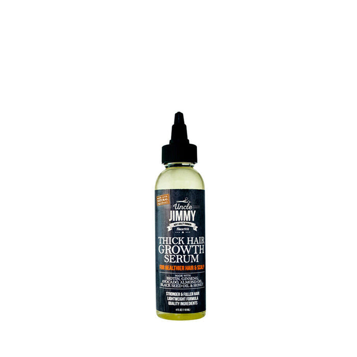 UNCLE JIMMY thick hair growth serum in clear applicator bottle with precision tip for scalp treatment