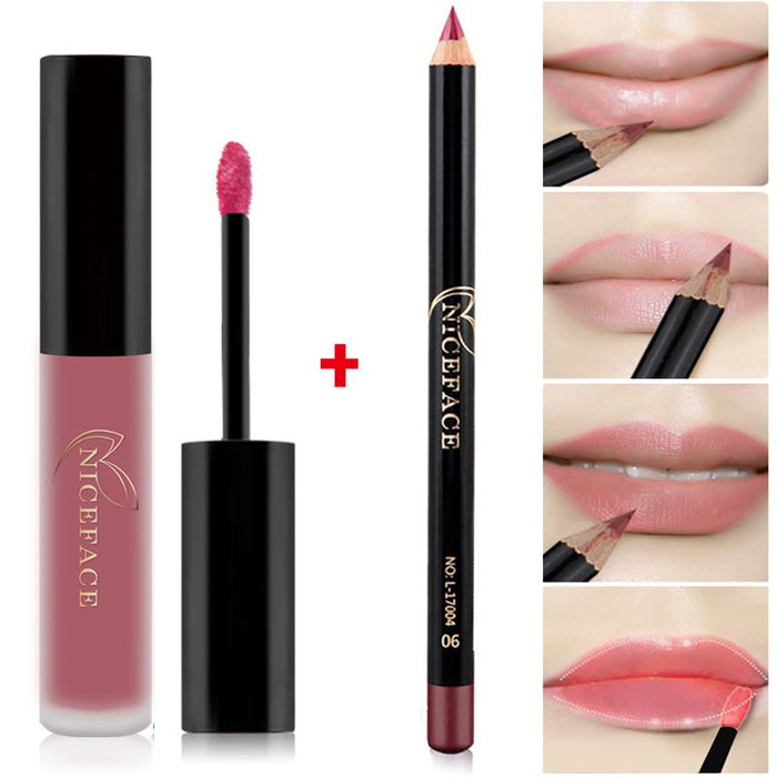 2018 Matte Lipstick Long Lasting Waterproof Liquid Lip Gloss and Lip Liner Makeup Set