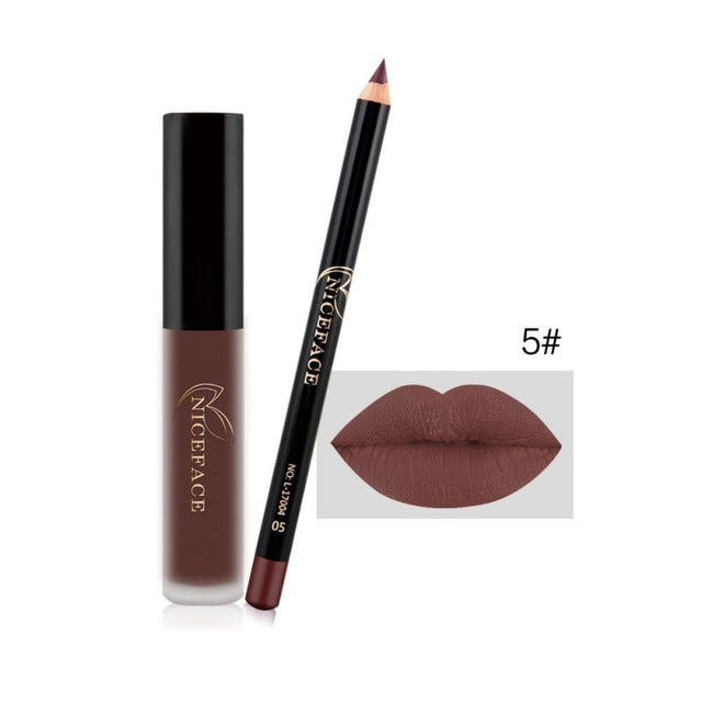 2018 Matte Lipstick Long Lasting Waterproof Liquid Lip Gloss and Lip Liner Makeup Set