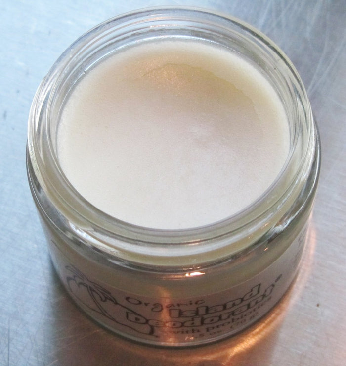 probiotic deodorant cream texture close-up aluminum-free natural deodorant with probiotics smooth no-wax formula