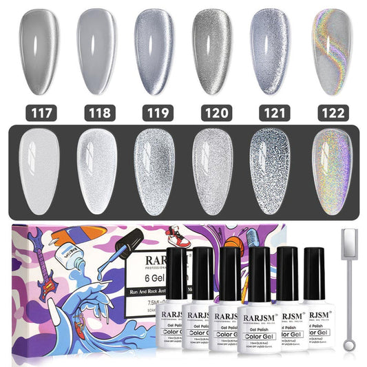 6  White Cat Eye Gel Nail Polish Set 7.5 ml