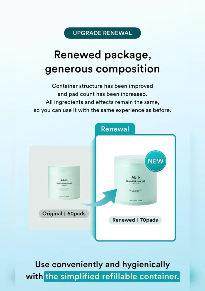 ABIB Green LHA Pore Pad renewed from 60 to 70 pads