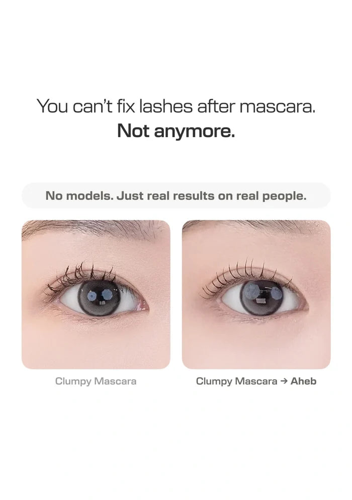 Promotional graphic for a lash product with text reading 'You can't fix lashes after mascara. Not anymore.