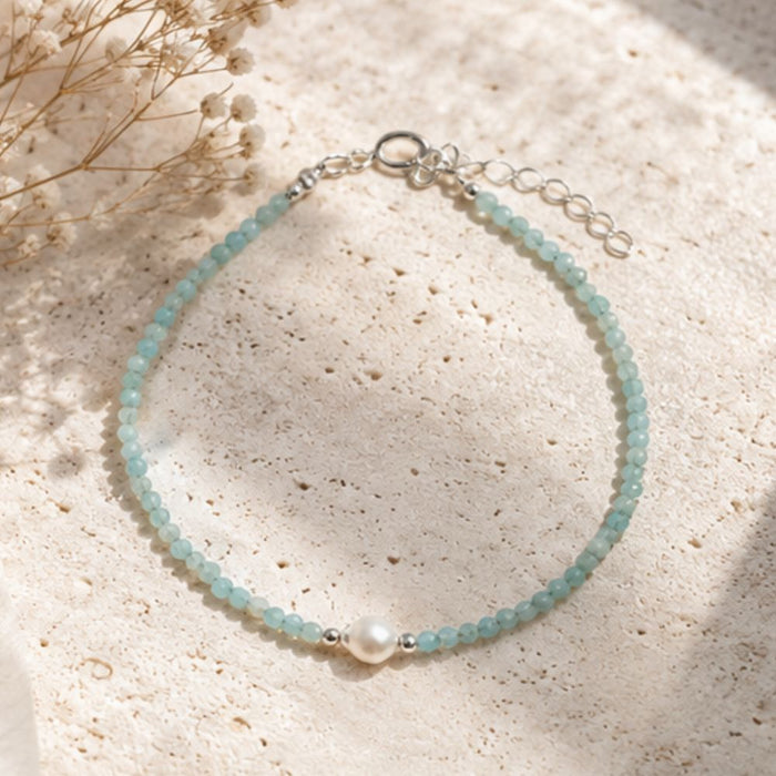Amazonite Faceted Stone & Pearl Collection Bracelet