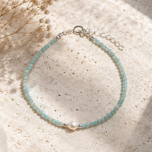 Amazonite Faceted Stone & Pearl Collection Bracelet