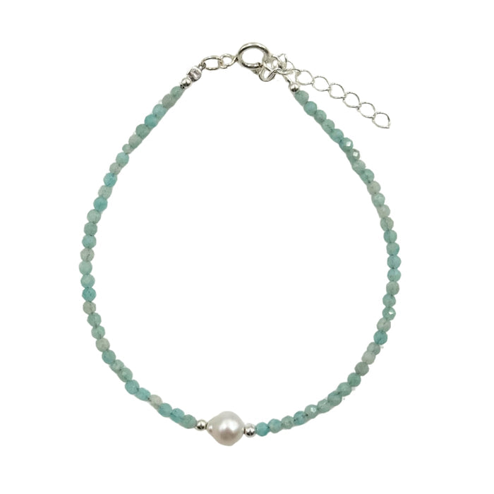 Amazonite Faceted Stone & Pearl Collection Bracelet