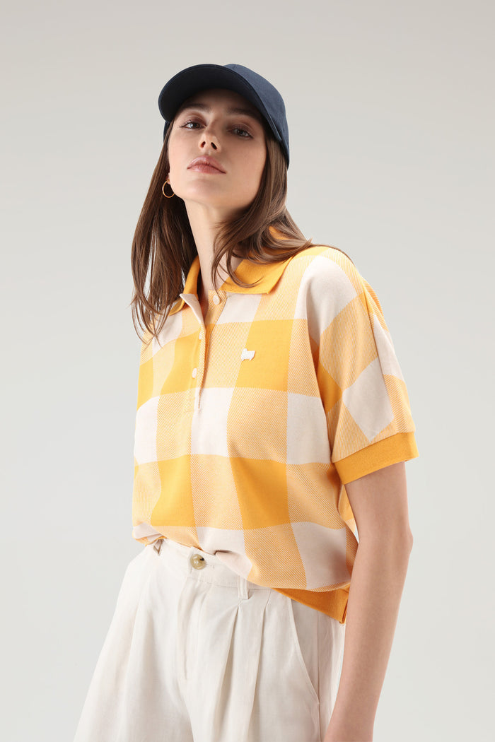 American Check Polo in Yarn-Dyed Stretch Cotton Blend FIRE YELLOW BUFFALO