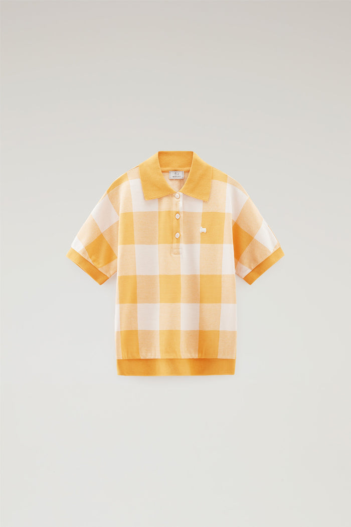 American Check Polo in Yarn-Dyed Stretch Cotton Blend FIRE YELLOW BUFFALO