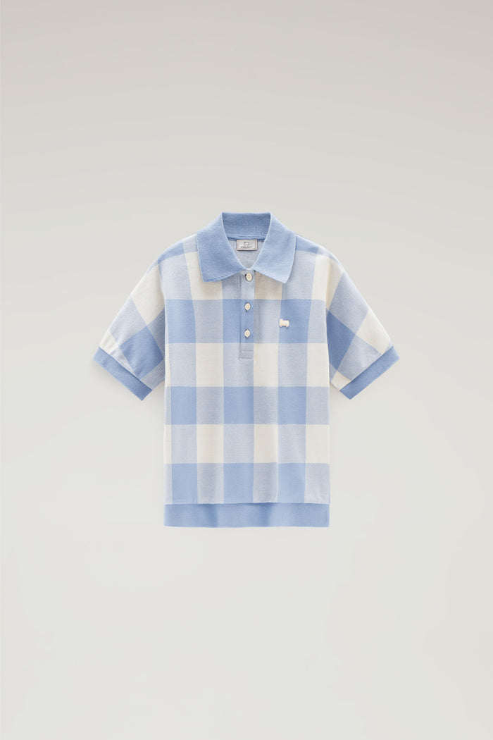 American Check Polo in Yarn-Dyed Stretch Cotton Blend PALE INDIGO BUFFALO