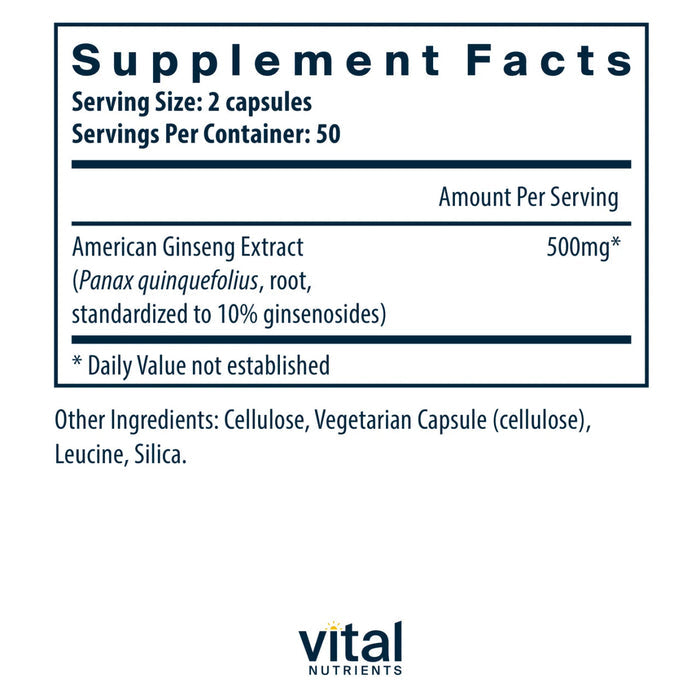 American Ginseng Extract 250mg by Vital Nutrients Ingredients
