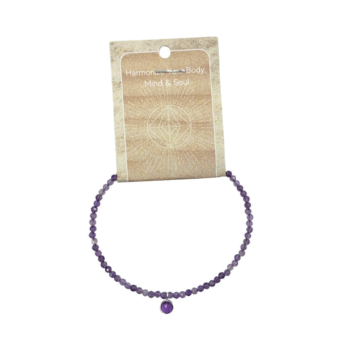 Amethyst Faceted Stone & Charm Bracelet