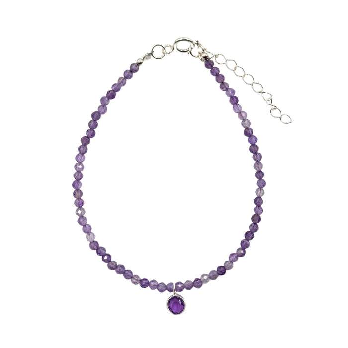 Amethyst Faceted Stone & Charm Bracelet
