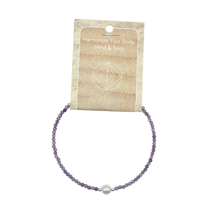 Amethyst Faceted Stone & Pearl Collection Bracelet