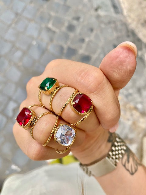 Anello Pietra ROSSA Rettangolare Swarovski