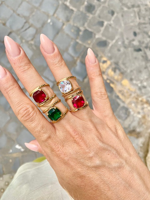 Anello Pietra ROSSA Rettangolare Swarovski