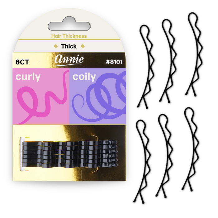 Annie Big Curve Bobby Pins 6.5cm, 6 Count, Black