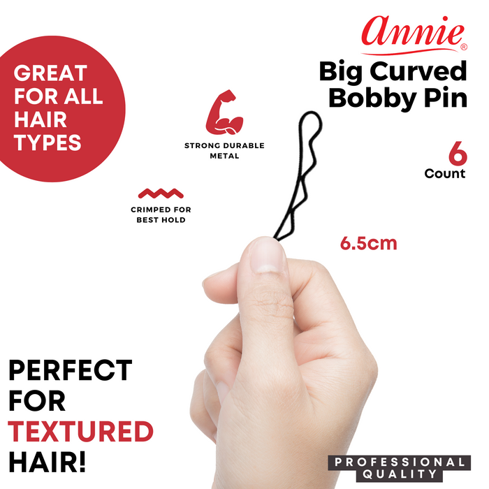 Annie Big Curve Bobby Pins 6.5cm, 6 Count, Black