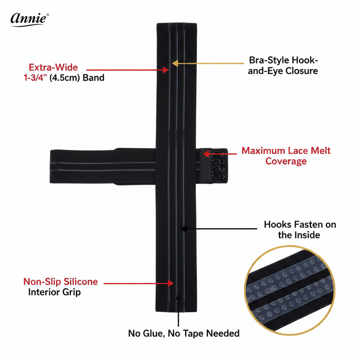 Annie Hook Wig Band Silicone Grip 1 3/4 Inch, 1 Count, Black