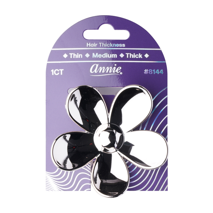 Annie Shiny Floral Jaw Clip 7.5cm, 1 Count Metallic Hair Clip, Silver